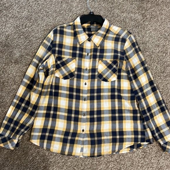 Yellow and Navy plaid button-down shirt - Picture 2 of 2
